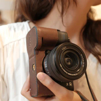Roadfisher Vintage Genuine Real Leather Camera Bag Pouch Protective Case Cover Base Belt Strap For Sony A6400 A6300 A6100 A6000