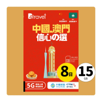 B4travel 中國+澳門 8日 15GB 5G 無限上網卡
