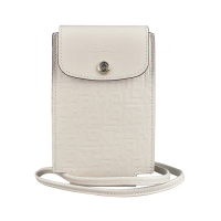 【LONGCHAMP】LONGCHAMP Le Pliage Cuir Lgp金釦LOGO牛皮2卡按釦式頸掛手機套(亞麻米白)