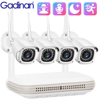 Gadinan WiFi 3MP Camera NVR Kit 2.8mm Wide Angle AI Face Detect 8CH Video Surveillance System Outdoo