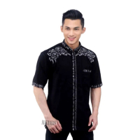 Alkhalis Baju koko Lengan Pendek Bordir batik Moot size M L XL XXL XXXL