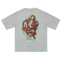 Tengu x Long Trảo | Áo Thun Oversize Xám Heather Họa Tiết Tengu và Móng Rồng Phong Cách Độc Đáo Thể 