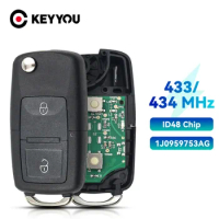 KEYYOU 434MHz Remote Car Key For VOLKSWAGEN VW Golf 4 5 Passat b5 b6 polo Touran ID48 Chip 1J0 959 753 AG 2 Buttons