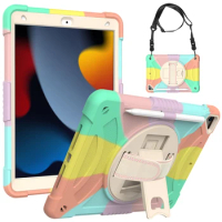 Kids Tablet Case For iPad8 iPad9 iPad 8 7 9 9th 7th 8th Case 10.2 2020 2019 2021 Cover Fundas Silicone Rotating Hand Stand Coque