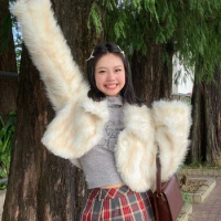 Fashion Commuter Women's Fox Fur Fur Coat Autumn Winter New Korean Style All-Match Long Sleeve Pocket Faux Fur Coat for Ladies