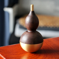 黑胡桃木銅葫蘆擺件純銅葫蘆創意中式客廳家居辦公室桌面擺設禮品