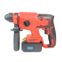 20mm Mini Lithium Brushless Jackhammer Cordless Impact Drill Rechargeable Light Duty Electric Demolition Rotary Hammer Red Z01