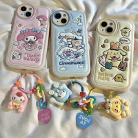 Sanrio Cinnamoroll Phone Case Anime My Melody Pompompurin Suit for iPhone14 13Promax 12 Fully Rimmed Silicone Protective Case
