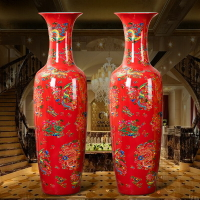 景德鎮陶瓷中國紅龍鳳落地大花瓶擺件中式客廳新房裝飾品開業送禮
