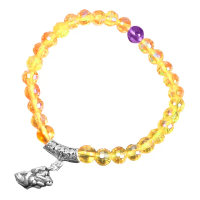 【A1寶石】銀色貔貅-黃水晶紫水晶手鍊-強力招財旺貴人運