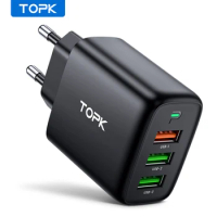 TOPK 3 Ports USB Charger 30W(18+12W) Fast Charge QC 3.0 Wall Charging for iPhone Samsung Xiaomi EU Plug Travel Adapter