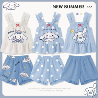 Sanrio treo bộ đồ ngủ giai điệu kuromi cinnamoroll Kawaii cô gái mùa hè mỏng OFF-The-VAI đồ ngủ trẻ em lounge▷ wearready Stock
