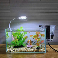 Bể cá mini 24 cm với 7 món (bể 24, sỏi nền, máy lọc, cây nhựa vừa và mini, đèn led uốn D1s, pk tiên 