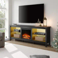 Fireplace TV Stand for 80 Inch TV Entertainment Center, LED TV Console Wood Media Table for 75 inch with 4 Storage