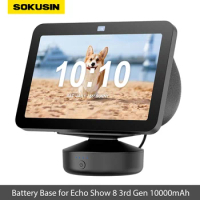 SOKUSIN Portable Battery Base Dock for Amazon Echo Show 8 3rd Generation Chargerable 10000mAh Smart Speaker Accessories Black