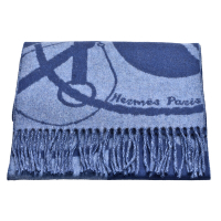 HERMES 經典Clic-Clac CACHEMIRE羊毛流蘇圍巾(藍色)