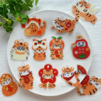 10 Sheets 2022 New Year Tag Biscuit Cookie Gift Box Accessories Cartoon Animal Little Tiger Candy Box Baking Decoration Pendant