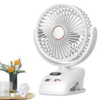 USB Clip Fan Rechargeable LED Display Fans Portable Clip On Type Fan With Night Light 5 Wind Speeds mini Fan For Home Office