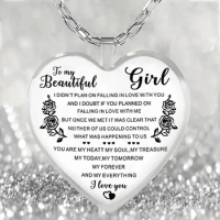 To My Girl Granddaughter Love Heart Pendant Necklace Exquisite Rose Necklace Gift Decorative Accessories Holiday Party Gift
