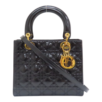 【二手名牌BRAND OFF】Dior 迪奧 黑色 漆皮 籐格紋 Lady Dior 兩用包