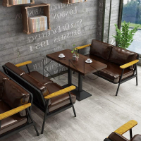 【KENS】沙發 沙發椅 美式工業風鐵藝沙發復古酒吧卡座清吧雙人皮沙發奶茶店咖啡店桌椅