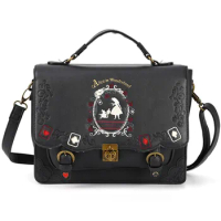 Alice In women backpack axes femme vintage student schoolbag playing cards Silhouette Embroidery bac