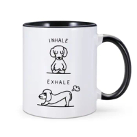 Funny Yoga Dachshund Mug Inhale Exhale 11 oz Ceramic Home Office Tea Mug Novelty Birthday Festival Gift Item for Dachshund Owner