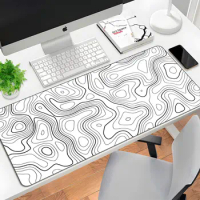 Black and White Mouse Pad Topographic Contour Large Mousepad Xxl Gaming Accessories Overlock Mouse Mat Computer Rubber Desk Mat