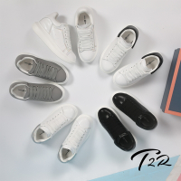 T2R-正韓空運-經典款真皮造型小白鞋休閒鞋-增高約8公分-黑/白/灰/白銀/彩色車線