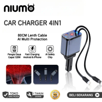 Pengisi Daya Mobil 4 in 1 yang Dapat Ditarik, Adaptor Pengisian Cepat USB C dengan Kabel Lightning A