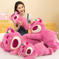 MINISO Toy Cute Plush Toys Pillow Cartoon Strawberry Bear Plush Doll Girls Kawaii Anime Bear Stuffed Doll Kids Gifts