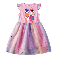 Children Girls Anime Cartoon Baby Shark Printed Ruffle Short Sleeve O Neck Sequins Casual Rainbow DressX0307