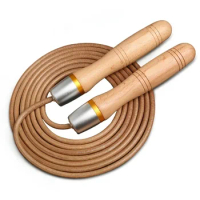 Speed rope adjustable adult bearing wood handle cowskin rope universal metal bearing