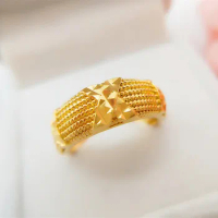 High Quality 999 Pure Gold Color Gypsophila Letter Matte Opening Ring for Women Wedding Engagement Fashion 2022 Trendy Jewelry