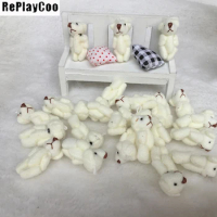 100PCS/LOTMini Teddy Bear Stuffed Plush Toys Small Bear Stuffed Toys 3.5cm White Doll with Bow Plush Pendant Kids birthday Gifts