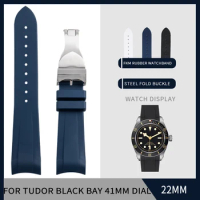 22mm Curved End FKM Fluororubber Watch Band For Tudor Strap Black Bay Pelagos Watchband Black Bay GMT ChronoHeritage 41mm Dial