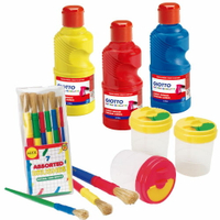 【義大利 GIOTTO】易清洗兒童顏料(三色超值組)   顏料(3原色)+防溢出洗筆杯(3入)+兒童專用水彩筆刷(7支)
