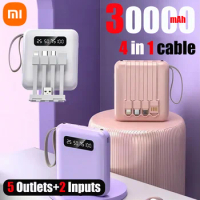 Xiaomi Mini Power Bank Fast Charge Large Capacity 30000mAh Portable PowerBank 4in1 Cable For iPhone Samsung HUAWEI NEW