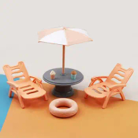 Dollhouse Miniature Beach Lounge Deck Chair dessert table umbrella Model Toys Mini Furniture Decoration Dollhouse Accessories