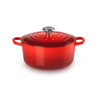 【Le Creuset】典藏琺瑯鑄鐵鍋圓鍋 24cm-福利品(櫻桃紅-鋼頭-內鍋白)