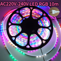 Dải đèn LED RGB 10m, điện áp 220V, chống nước, siêu sáng, trang trí ngoài trời, có phích cắm, sản ph