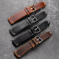 Cowhide Leather Watchband 18mm 19mm 20mm 21mm 22mm Vintage Handmade Leather Watch Strap Men Replacement Thin Bracelet Strap Band