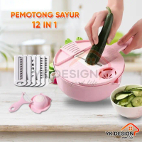YK DESIGN YK-123 Alat Potong Kentang Sayur Multifungsi Parutan 12in1 - Merah Muda
