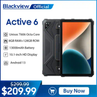 Blackview Active 6 Android 13 Rugged Tablet PC T606 Octa Core 8GB 128GB Tablets 10.1'' Display 13000mAh Battery Dual 4G Tablets
