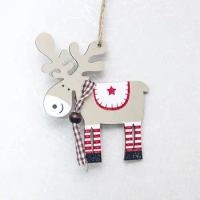 1PCS Wooden painted elk Christmas Tree Decoration Pendant XMAS Drop Natal Ornaments Christmas Decorations For Home kids gift