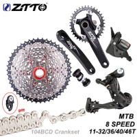 ZTTO MTB Bike 8 Speed Group Set 1x8S Shifter Derailleur 8 Speed 11-32/36/40/46T Cassette 8S Chain Single Crankset BB BSA68