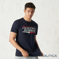 【NAUTICA】時尚撞色LOGO圖騰短袖T恤(深藍)