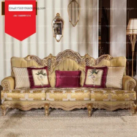 Italian European sofa combination French luxury solid wood carved fabric living room sofa