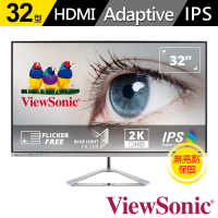 【ViewSonic 優派】VX3276-2K-MHD-2 32型IPS 2K 75Hz無邊框美型螢幕(HDR10/內建喇叭/FreeSync)