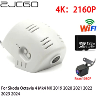 ZJCGO 4K Car DVR Dash Cam Wifi Front Rear Camera 2 Lens 24h Monitor For Skoda Octavia 4 Mk4 NX 2019 2020 2021 2022 2023 2024